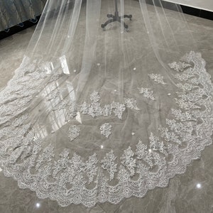 Cathedral Lace Bridal Veil One Layer Veil White or Ivory Wedding Veil Lace Wedding Veil Part Lace Applique Wedding Veil