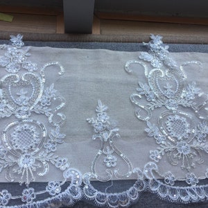 Luxe brede blingbling kanten rand, zilveren ALencon-kant touw, kanten rand wimperrand, lovertjes bruiloft kant, kant bruidssluier