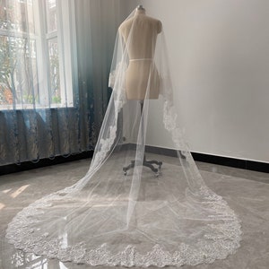 Sequin Lace Cathedral Wedding Veil White or Ivory Veil Lace Bridal Veil One Tier Bridal Veil Cathedral Length Wedding Veil