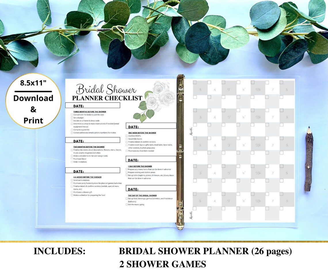Printable Bridal Shower Planner Checklist & Bridal Shower Etsy
