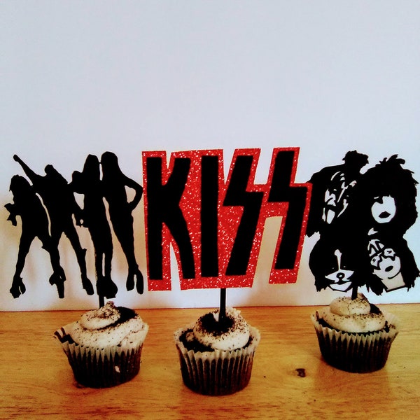 Kiss Rock Band Cupcake Toppers, Kiss Party Decorations, 12 toppers in a set