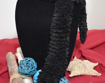 Hand Knitted Black Ribbon Yarn Scarf