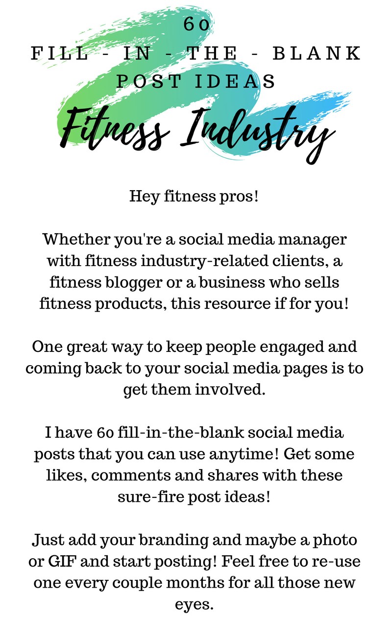 Fillintheblank Fitness Industry Social Media Post Ideas Etsy