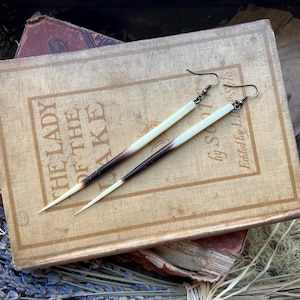 Long REAL Porcupine Quill Earrings Antique Brass Earwire