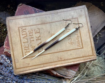 Long REAL Porcupine Quill Earrings Antique Brass Earwire