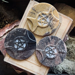 Stone Triple Moon Altar Plate | Pentacle | Soapstone | Altar Decor | Pagan Decor | Wiccan | Witchy Decor | Altar Tools | Offering Plate