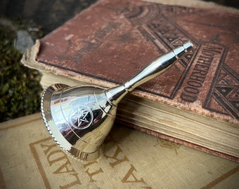 Silver Pentacle Altar Bell: Witchcraft Tool for Cleansing