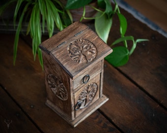 Imperfect Handcarved Tree of Life Wood Box | Apothecary | Herb Storage | Witchcraft Chest | Trinket Keeper | Cupboard | Altar Decor