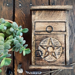 Handcarved Pentacle Wood Box | Apothecary | Herb Storage | Witchcraft Chest | Trinket Keeper | Cupboard | Altar Decor | Pentagram | Witch
