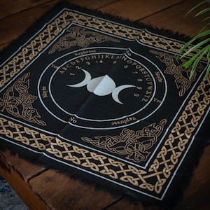 Black Triple Moon Pendulum Altar Cloth Divination Mat Pagan Table Decor Wicca Gift for a Witch Dowsing Board