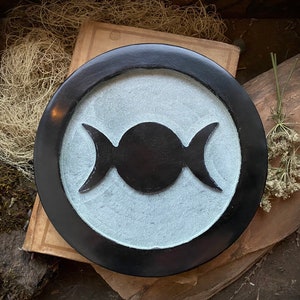 Large 6&quot; Soapstone Triple Moon Altar Plate | Pentagram | Soapstone | Altar Decor | Pagan Decor | Wiccan | Witchy Decor | Tools | Offering