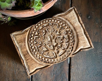 Handcarved Tree of Life Wood Box | Apothecary | Herb Storage | Spellbox | Trinket Keeper | Moon Goddess | Altar Decor