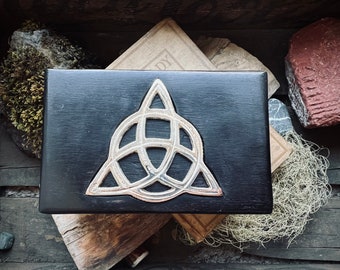 Black Triquetra Wood Box: Altar Decor, Herb Storage