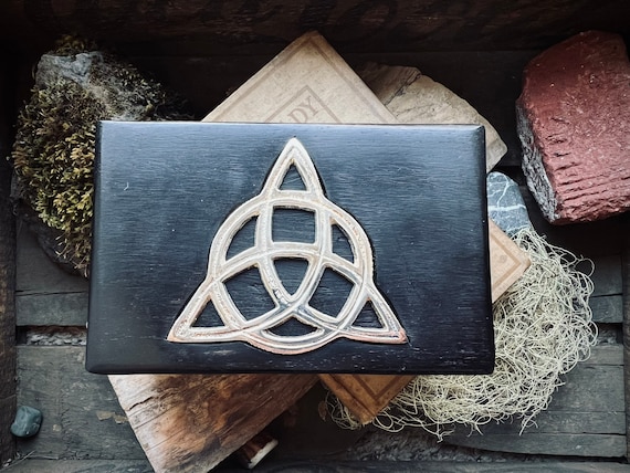 Black Triquetra Wood Box: Altar Decor, Herb Storage