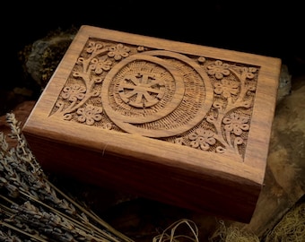 Carved SEAX WICA Wood Box: Pagan, Wiccan Altar Decor, Herb Storage