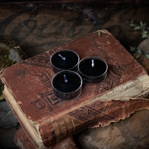 Set of 8 Black Tea Light Spell Candles