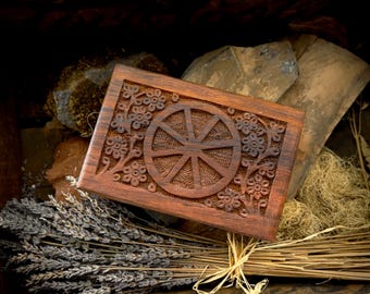 WHEEL of the YEAR Sabbats Wood Box Altar Decor, Herb & Tarot Storage