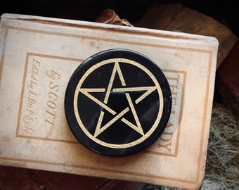 Black stone Gold Pentacle Altar Plate | Pentagram | Tile | Altar Decor | Pagan Decor | Wiccan | Witchy Decor | Altar Tools | Offering Plate
