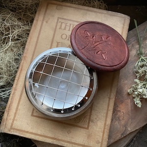Silver Charcoal Incense Resin Herb Burner w Metal Mesh Screen | Smoke Cleansing | Wicca | Altar Tools | Witchy Decor | Witchcraft Gift