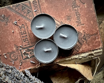 Set of 8 Gray Tea Light Spell Candles