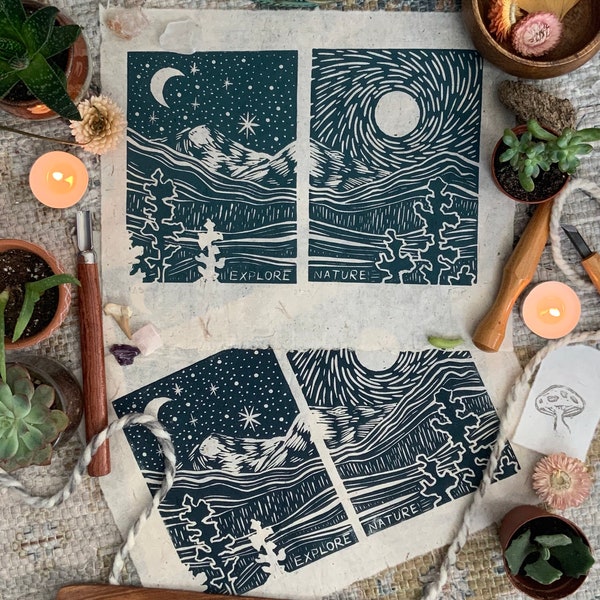 Explore Nature Linocut Print — Diptych