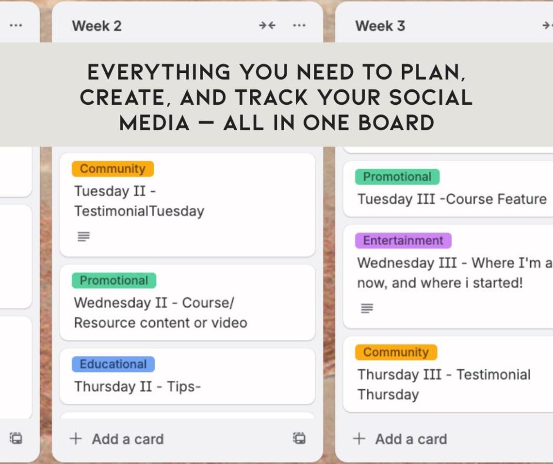 Trello Social Media Content Calendar 50+ Post Ideas (digital Download