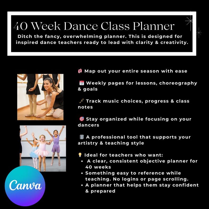 Dance Teacher Class Planner Templates - Canva Ediatable - Etsy