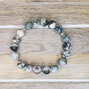 Tree agate green bead bracelet