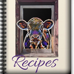 Gorgeous COW FAV Recipes 6&quot; x 8&quot; Vintage Look Spiral Notebook 11women EXCLUSIVE Abstract Blank Recipe book Shumway Stunning Vibrant Vivid