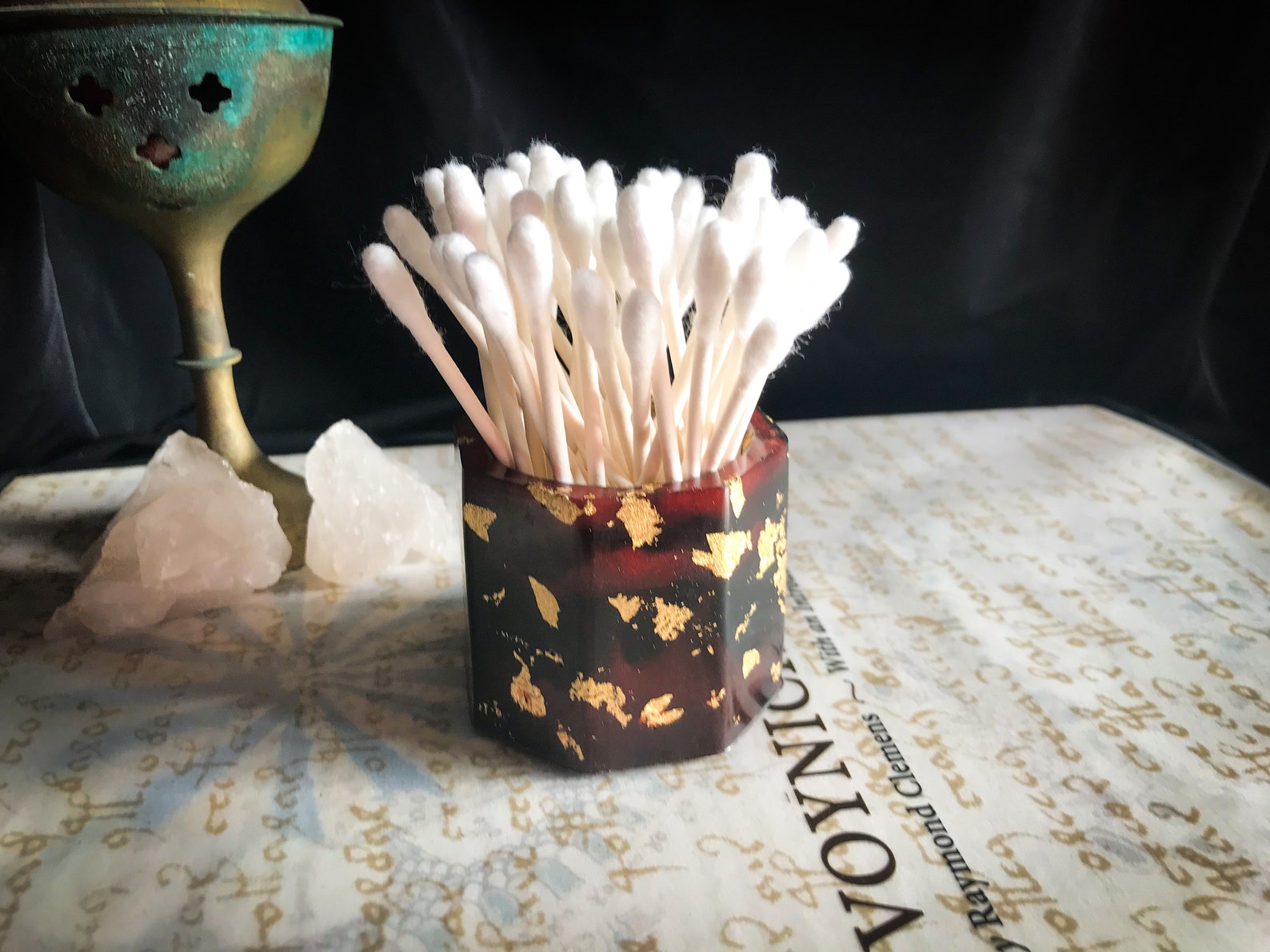 Elegant QTip Holder QTip Dispenser Gold Leaf Red & Etsy.de
