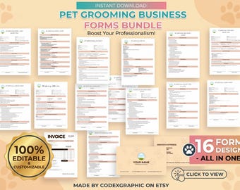 Editable Dog Grooming Forms Bundle | Canva Pet Business Contracts (Digital Download)
