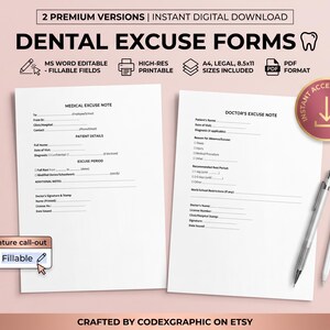 Dental Excuse Note Template: Editable Doctor's Office Form (PDF, Word, Canva)