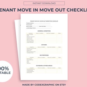 Tenant Move In/Out Inspection Checklist: Landlord Walkthrough (Digital Download)