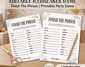 Editable Finish the Phrase Icebreaker Game, Printable Party Starter (Digital Download)