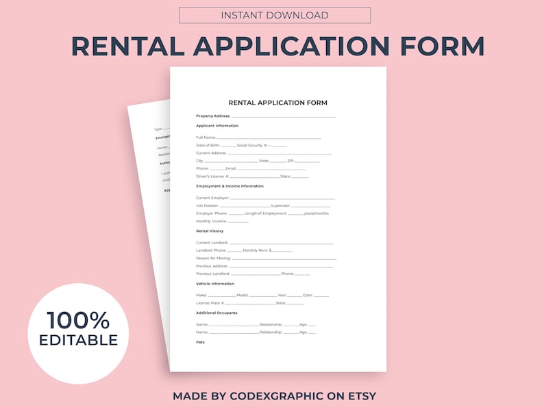 Rental Application Form Template: Landlord Tenant Lease (MS Word, PDF ...