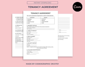 Editable Tenancy Agreement Template: Printable Rental Lease (Canva, Word, PDF, Google Docs)