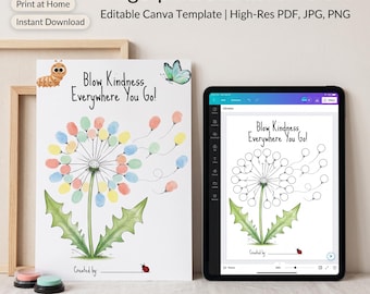 Fingerprint Dandelion Craft Template – Spring Kids Art Activity (Digital Download)