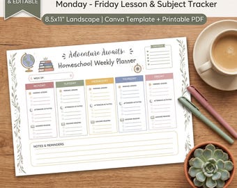 Homeschool Planner Weekly Schedule | Monday-Friday Lesson Printable (Canva Template)