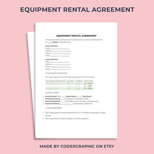 Equipment Rental Agreement Template: Editable Contract Form (Digital Download)