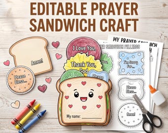 Prayer Sandwich Pocket Craft Canva Editable | Sunday School Craft Bible | Kids Printable Activity