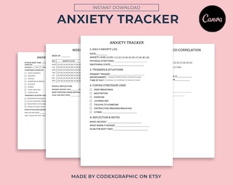 Anxiety Tracker Printable Template: Daily Mood & Emotion Log (Canva Edit)
