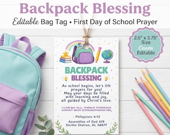 Personalized Printable Backpack Blessing, First Day of School Prayer, Christian Ministry Gift (Digital Download)