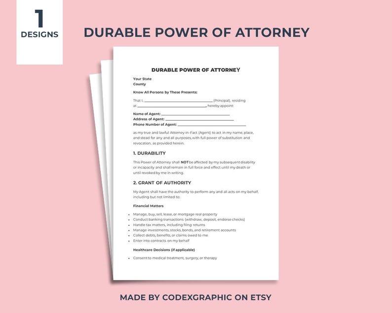 Editable Durable Power of Attorney Template (google Docs, Word, PDF) - Etsy