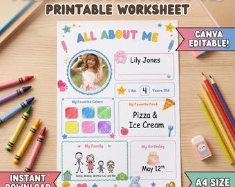 Preschool All About Me Worksheet | Canva Editable Back to School Activity (Digital Download)
