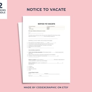 Aviso de desalojo imprimible. Terminación de contrato de arrendamiento. Plantilla editable de aviso de desalojo. Aviso de renta atrasada, carta de desalojo. Word, descarga instantánea.
