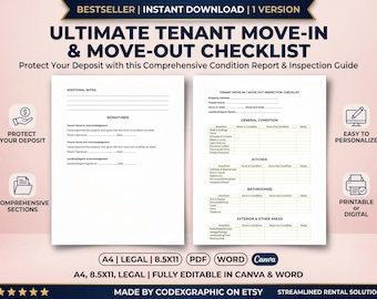 Tenant Move In/Out Inspection Checklist: Landlord Walkthrough (Digital Download)