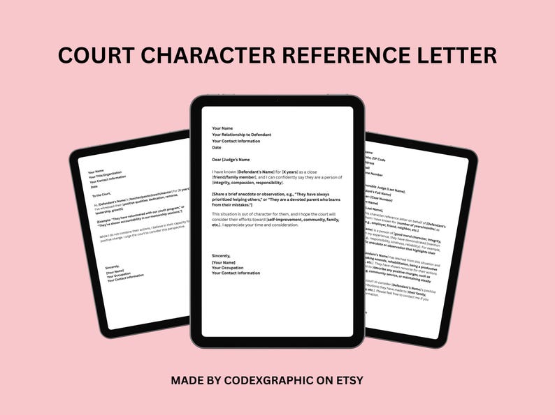 Character Reference Guide Editable Court Character Reference Letter Canva Template (digital ...