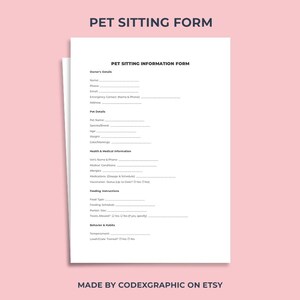 Printable Pet Sitting Form Template. Pet Sitter Planner. Pet Sitter Checklist. Pet Care Planner. Planner Pet. MS Word. PDF, Google DOC.