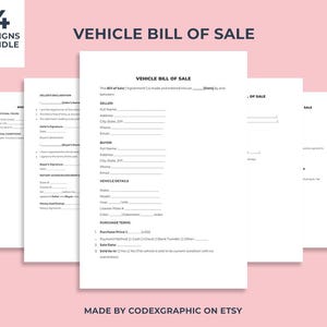 Vehicle Bill of Sale Template – Printable Motor Vehicle Sale Contract – Editable Google Docs, WORD, PDF – Instant Download
