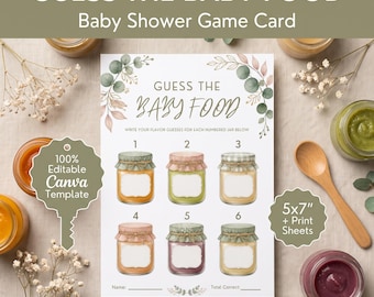 Editable Guess The Baby Food Game Card, Minimalist Baby Shower Activity (Digital Download)